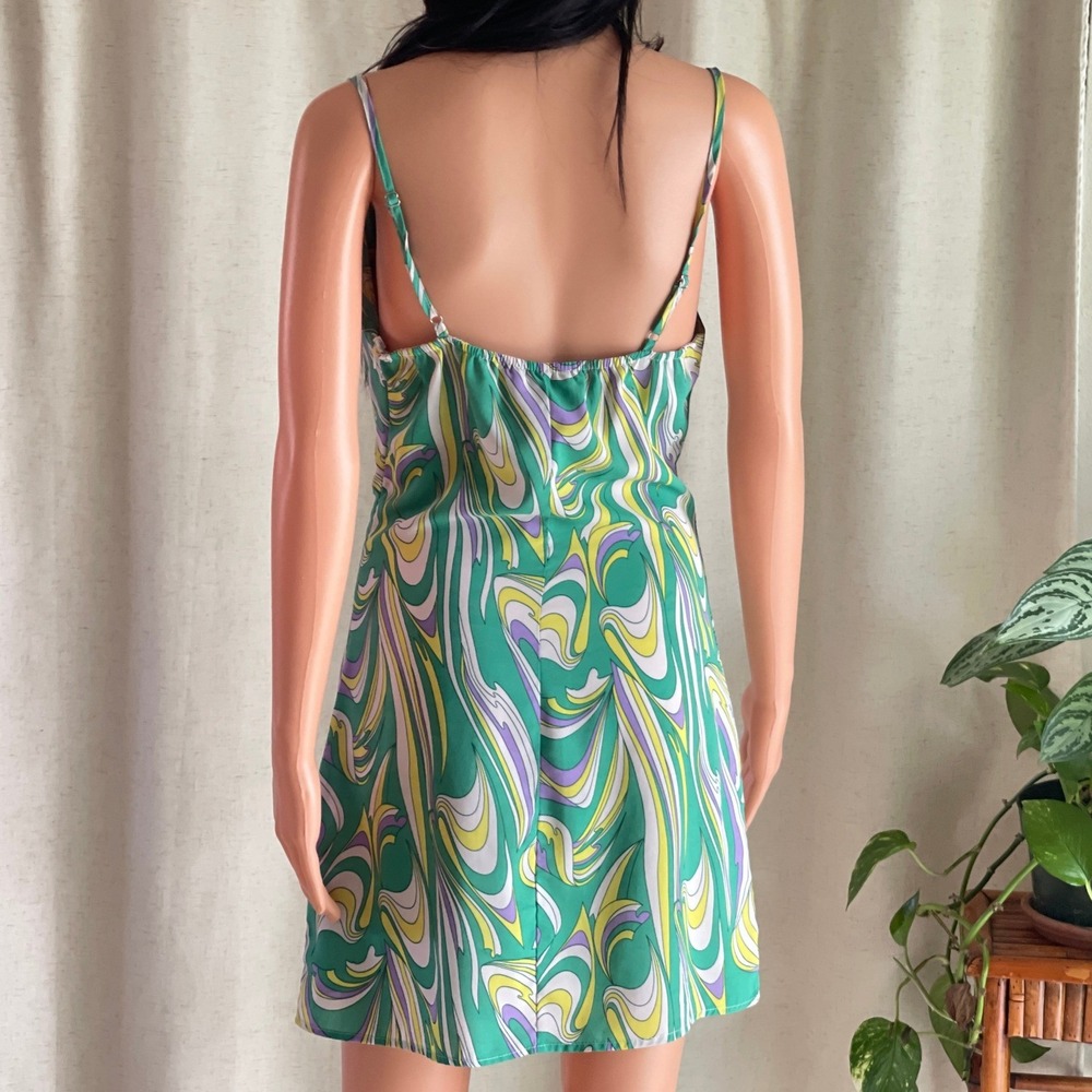 Pretty Garbage Green Psychedelic Swirl Cowl Neck Mini Dress Small PSD075 - Picture 4 of 6